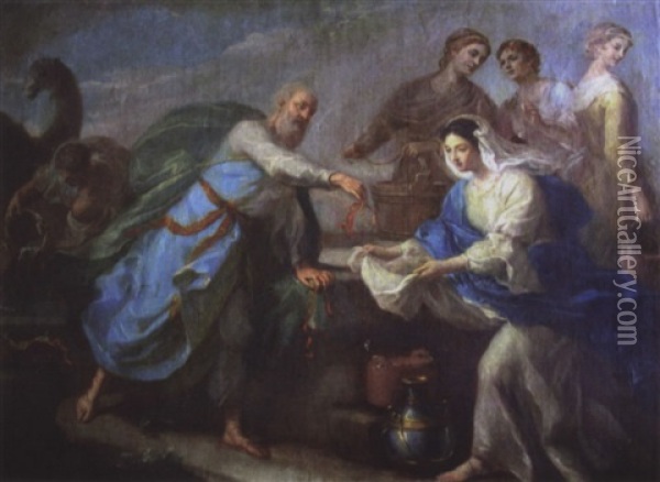 Elieser Wirbt Fur Isaak Um Rebekka Oil Painting - Giovanni Battista Pittoni the younger