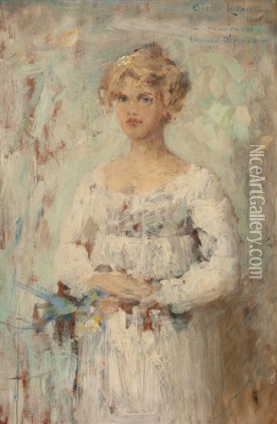 Portrait Of A Lady With Parakeets Oil Painting - Chester Loomis