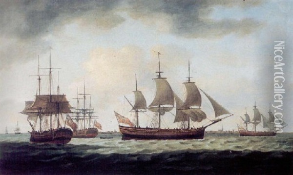 British Men-o-war Off The Dutch Coast Oil Painting - Thomas Luny