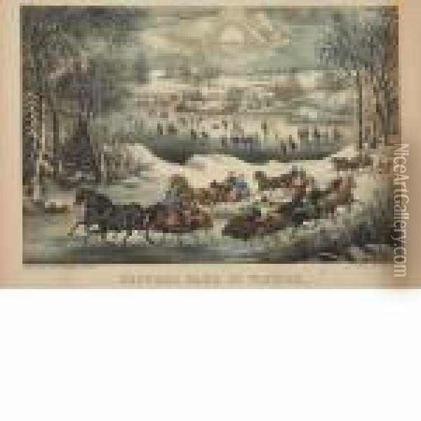 Central Park In Winter Oil Painting - Currier & Ives Publishers