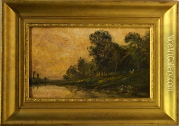 Lavandieres Au Bord De L'oise Oil Painting - Karl Pierre Daubigny