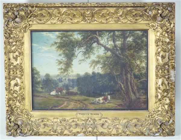 Cattle In A Woodland Landscape Oil Painting - Thomas Baker