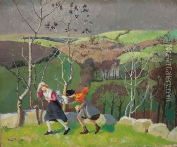 A Windy Day Oil Painting - Harold Harvey