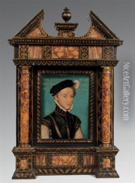 Portrait De Gentilhomme En Collet De Velours Noir A Galons Dores Et Collerette Blanche, Coiffe D'une Toque A Plume, Dit Jacques De Savoie, Duc De Nemours (1531-1585) Oil Painting -  Corneille de Lyon