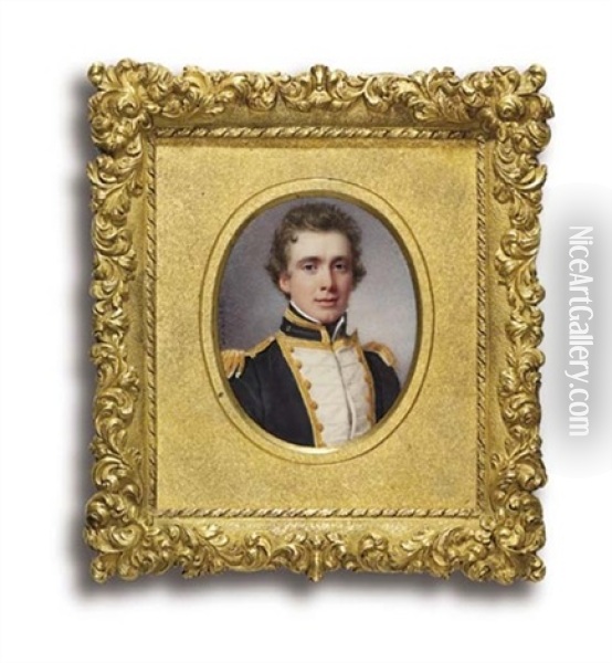 Captain Thomas Boteler In Gold-bordered Naval Uniform With White Facings And Gold Epaulettes Oil Painting - William John (Sir) Newton