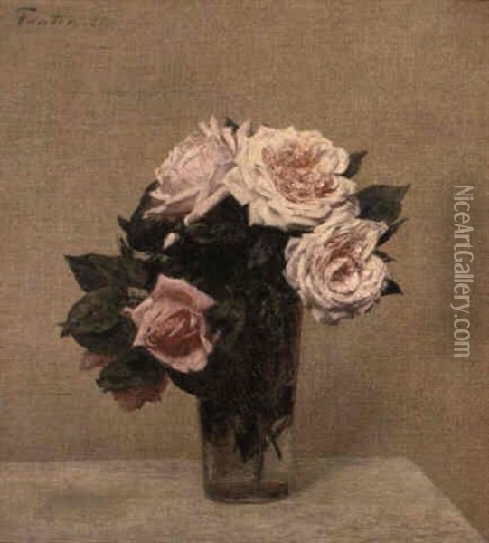 Fleurs-roses Roses Oil Painting - Henri Fantin-Latour