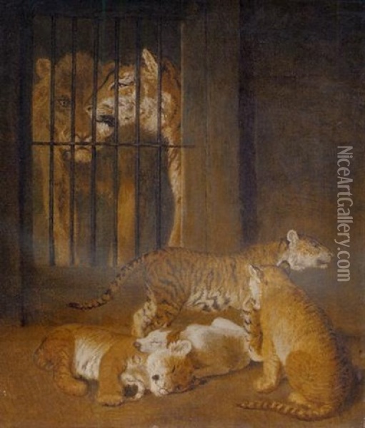 A Group Of Whelps Bred Between A Lion And A Tigress At Windsor Oil Painting - Jacques-Laurent Agasse