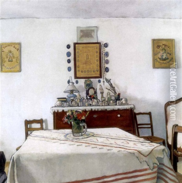 Szolnoki Tisztaszoba (living Room In A Peasant House In Szolnok) Oil Painting - Pal Javor