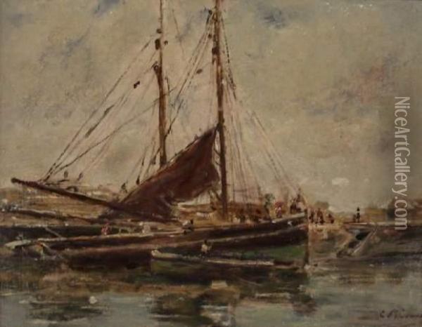 Bateaux Au Port Oil Painting - Charles Francois Pecrus