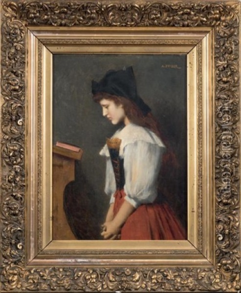 Jeune Fille A Sa Lecture, Circa 1880 Oil Painting - Marie Augustin Zwiller