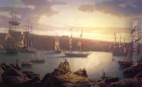 Royal Naval Vessels off Pembroke Dock, Milford Haven Oil Painting - Robert Salmon