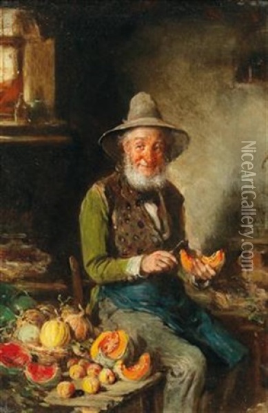 The Fruit Seller Oil Painting - Hermann Kern