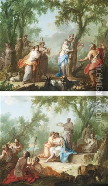 Mirtillo Jouant A Colin-maillard Avec Amarilis Le Couronnement De Mirtillo Oil Painting - Johann Heinrich Keller