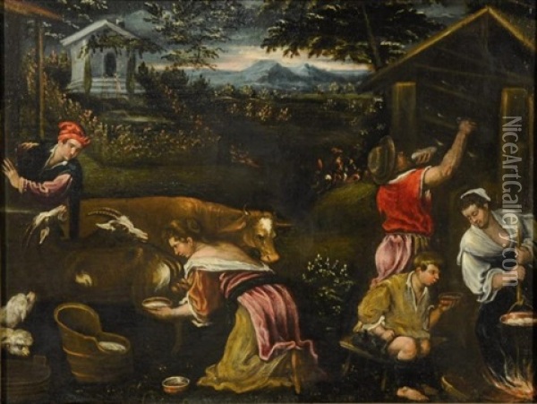 La Laitiere Oil Painting - Jacopo dal Ponte Bassano