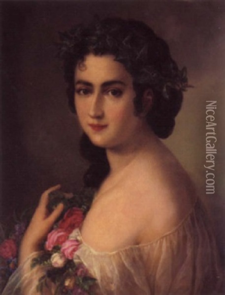 Portrait A Lady Oil Painting - Hugues Merle