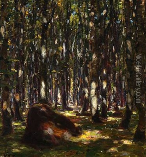 Sunlight In The Woods Oil Painting - Hans Andersen Brendekilde