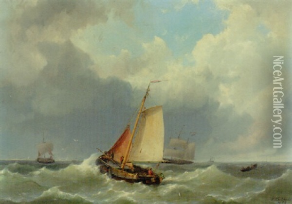 Shipping In Choppy Waters Oil Painting - Hermanus Koekkoek the Elder