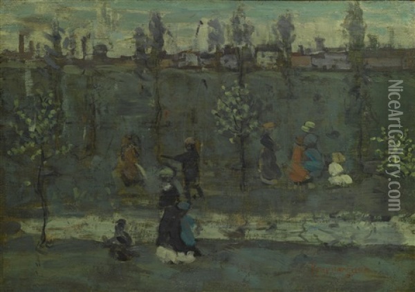 Figures By A Stream Oil Painting - Maurice Prendergast