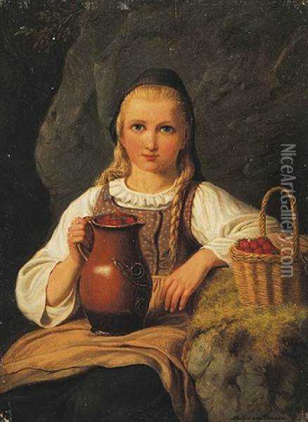 Das Erdbeermadchen Oil Painting - Johann Georg Meyer von Bremen