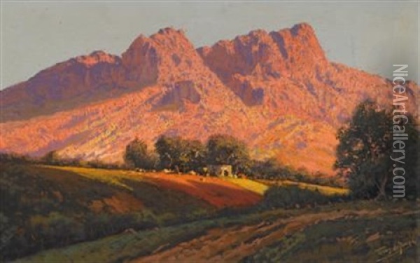 Sunset On Mountains Oil Painting - Tinus de Jongh