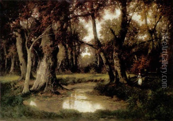 Herbstwald Mit Teich Oil Painting - Adolf Kaufmann