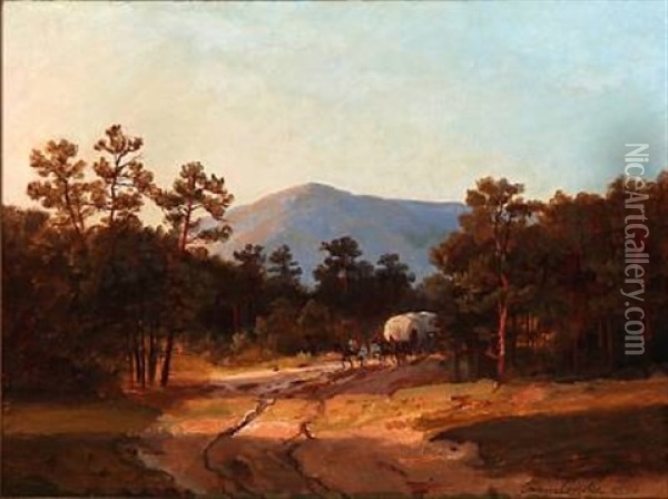 Horse-drawn Coach In The Forest Oil Painting - Johann Hermann Carmiencke