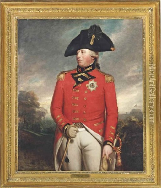 Portrait Of King George Iii (1738-1820), Three-quarter-length, In Field Marshal's Uniform, With The Star Of The Order Of The Garter, With Windsor Castle Beyond Oil Painting - Sir William Beechey