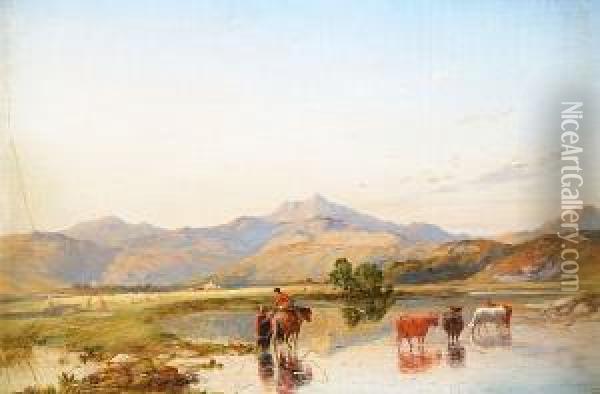 Watering The Cattle Oil Painting - Thomas Danby