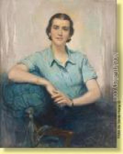 Jeune Femme A La Blouse Bleue Oil Painting - Philippe Swyncop