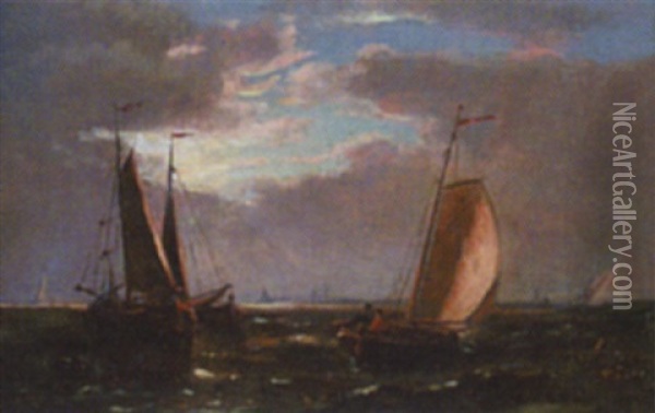 Sailing Boats In Calm Seas Off The Coast Oil Painting - Abraham Hulk the Elder