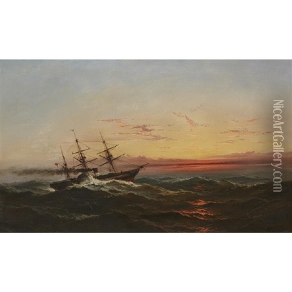 Sunset At Sea Oil Painting - James Hamilton