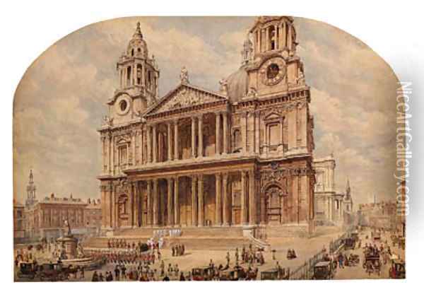 St.Paul's Cathedral Oil Painting - English School
