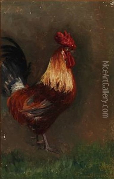 A Rooster Oil Painting - Simon Simonsen