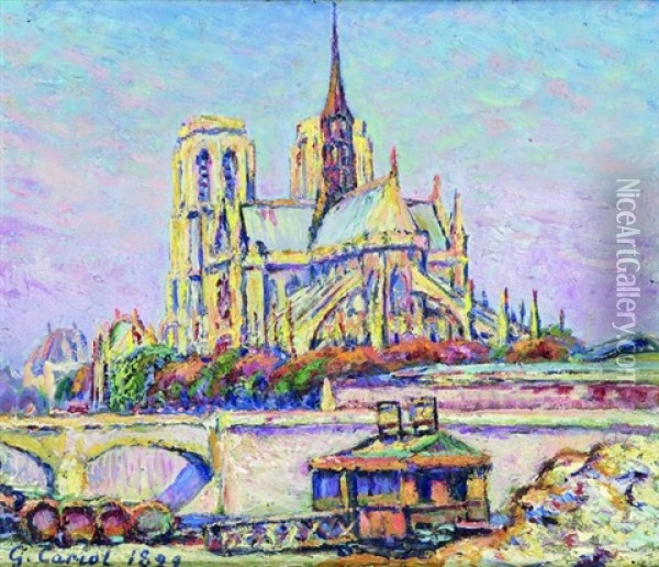 Paris, Notre-dame, Vue Du Port Aux Vins, Vers Midi, Automne Oil Painting - Gustave Camille Gaston Cariot