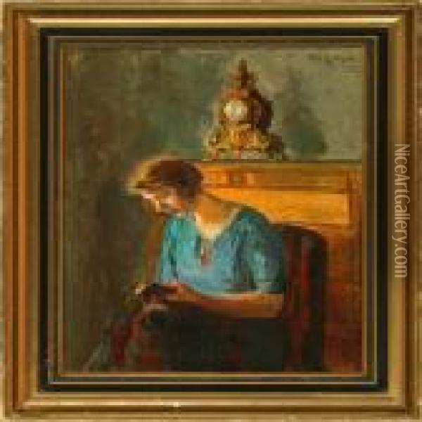 Interior With A Woman Oil Painting - Poul Friis Nybo