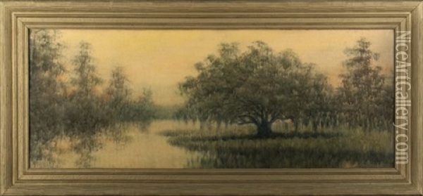 Cypress Trees And Majestic Live Oak On The Louisiana Bayou Oil Painting - Alexander John Drysdale