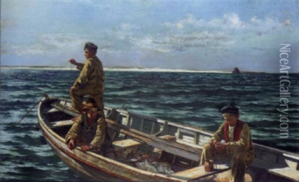 Fishing Off The Coast Of Ireland Oil Painting - William H. Bartlett
