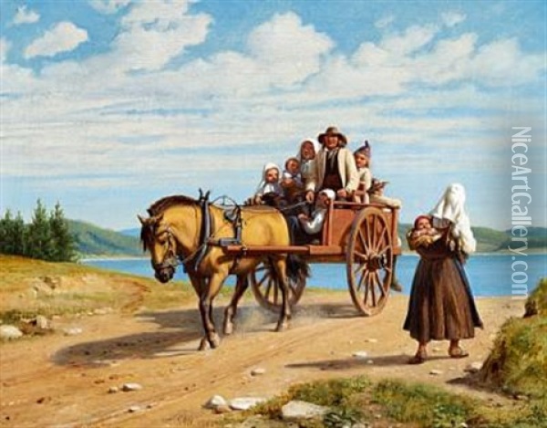 Bonder Fra Dalarne, Orsa Sogn, Der Kjore Til Kirke (peasants From Dalarne In Sweden Are Driving To Church) Oil Painting - Wilhelm Nicolai Marstrand