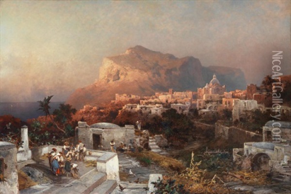 View Of Capri With An Artist Sketching In The Foreground Oil Painting - Franz Richard Unterberger