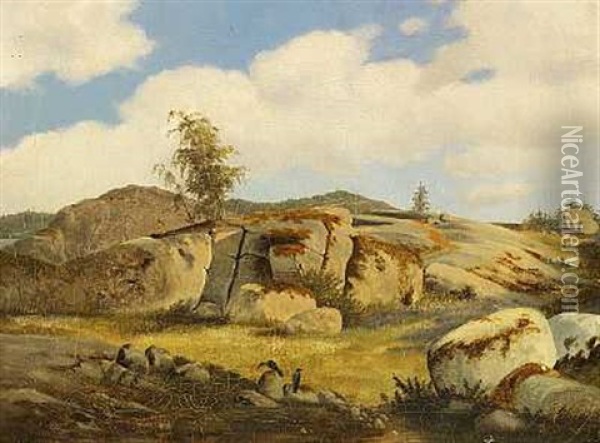 Tysk Bjerglandskab. Parti Fra Harzen Oil Painting - Frederik (Fritz) Petzholdt