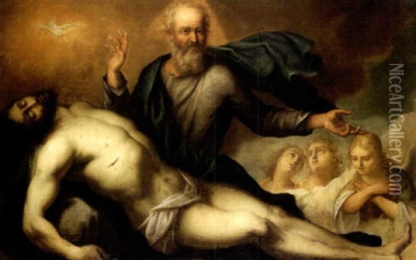 Cristo Morto Disteso Con Padre Eterno, Lo Spirito Santo E Angeli Oil Painting - Pietro (Monrealese) Novelli