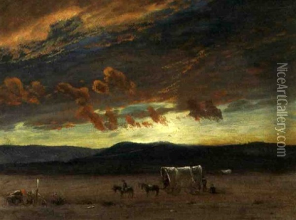 Wagon Train Oil Painting - Albert Bierstadt