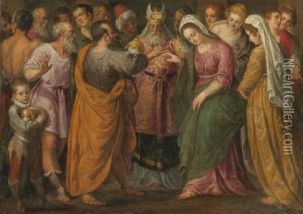 The Marriage Of Joseph And Mary Oil Painting - Giuseppe (Salviati) Porta