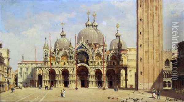 Piazzo San Marco - View Of St. Marks Square, Venice Looking Towards The Cathedral Oil Painting - Antonietta Brandeis