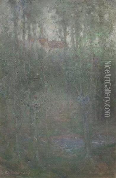 Wooded Scene With Houses Oil Painting - George Thomas Grosvenor