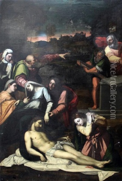 The Lamentation Of Christ (after The Original In The Hermitage, St. Petersburg) Oil Painting - Sebastiano Del Piombo