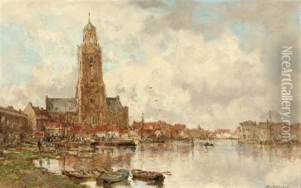 Canal At Maassluis Oil Painting - Johan Hendrik van Mastenbroek