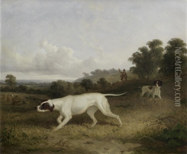 Pointers In A Landscape Oil Painting - Edmund Bristow