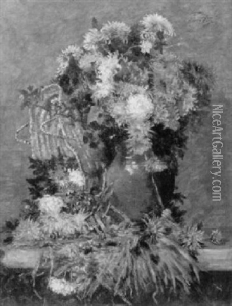 Stilleben Mit Herbstlichem Blumenstrauss Und Korbtasche Oil Painting - Victoria Dubourg Fantin-Latour