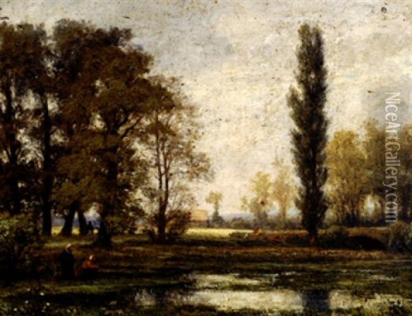 Prachtvolle Fruhlingslandschaft Mit Altwasser Und Besonnter Lichtung Oil Painting - Karl Peter Burnitz